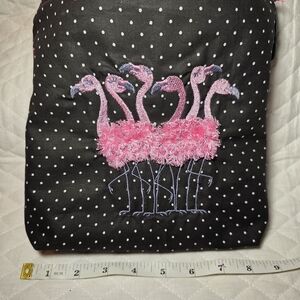 Black Polka Dot Bag with Pink Flamingo Embroidery
